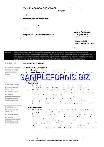 Wisconsin Separation Agreement Template pdf free